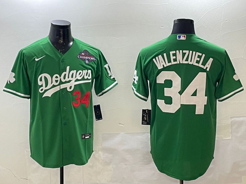 Men Los Angeles Dodgers 34 Valenzuela Green Fashion 2025 Nike MLB Jersey style 3